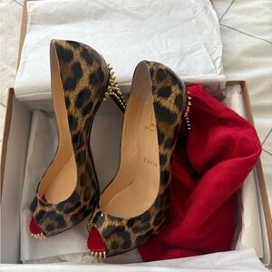 Brand New Christian Louboutin Brown and Red Spike Heels
